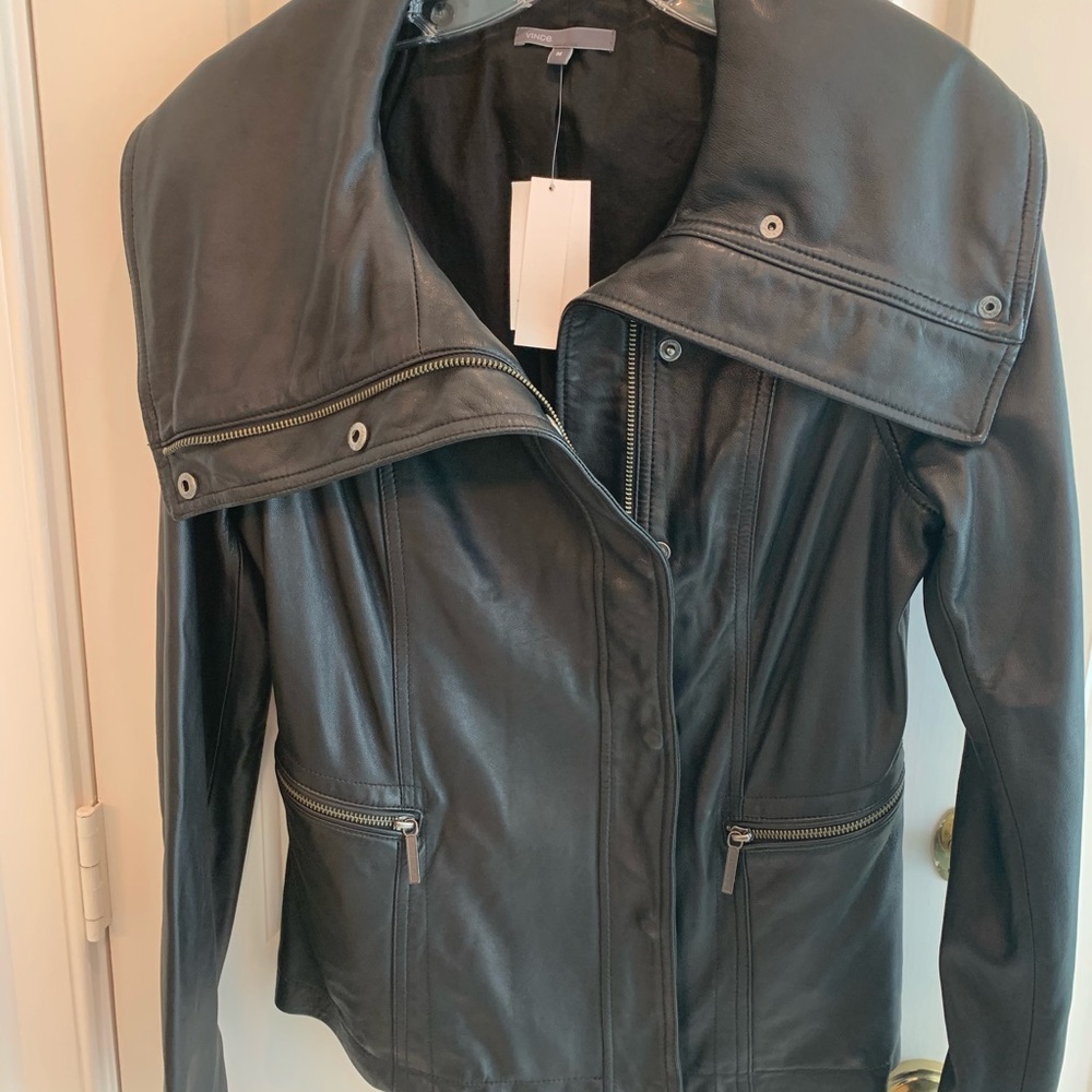 Vince Black Leather Moto Jacket V055090102 - Picture 4 of 5